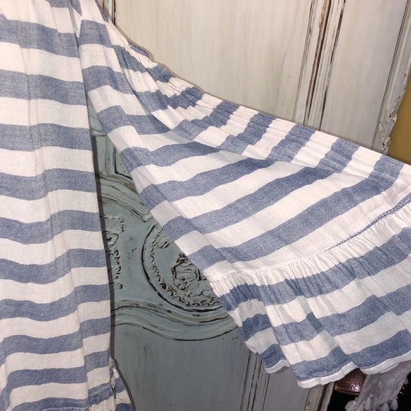 Beachlunchlounge 100% Cotton Striped Cold Shoulder Mid Sleeve Top Size Medium - Picture 6 of 11